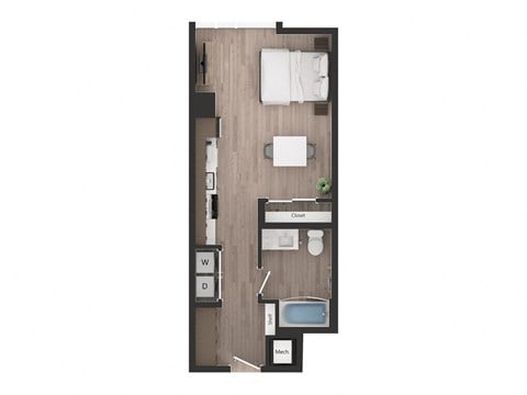 Floor plan for studio, 1 bath, 497 sqft